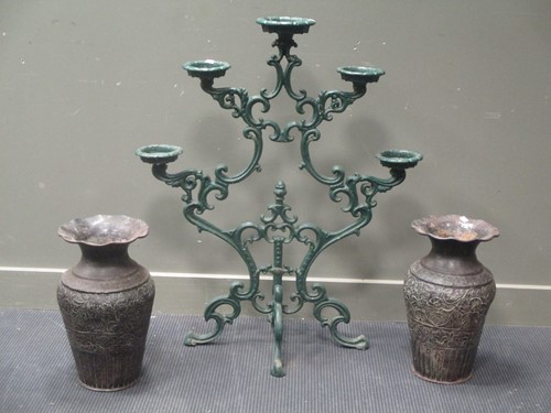 Lot 436 - A reproduction cast iron pricket candelabra...