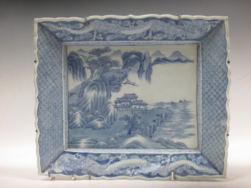 Lot 9 - A Chinese export blue and white porcelain dish...