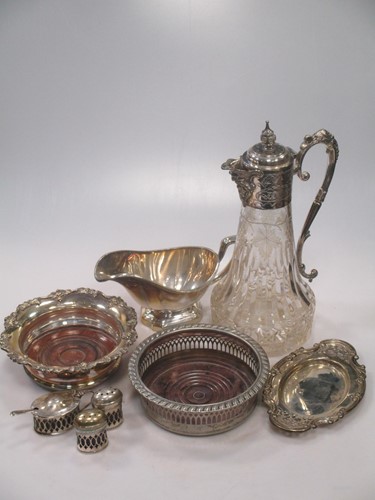 Lot 177 - Mixed silver plate including a claret jug,...