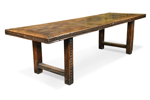 Lot 151 - An Italian pine and walnut refectory table, 20th century
