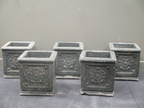 Lot 427 - A set of five painted concrete planters with...