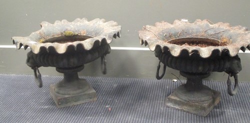 Lot 438 - A pair of metal campana shaped urns with wavy...