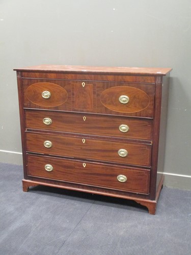 Lot 442 - A Georgian mahogany secretaire chest with line...