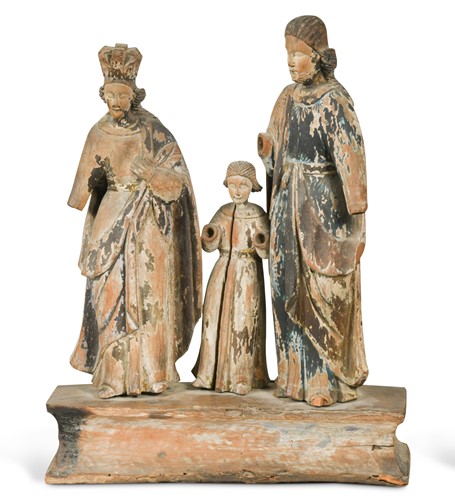 Lot 154 - A carved and polychrome painted holy family group, probably 18th century