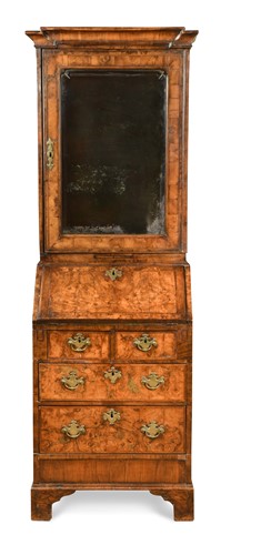 Lot 210 - A burr-walnut bureau-cabinet of slender proportions, 18th century