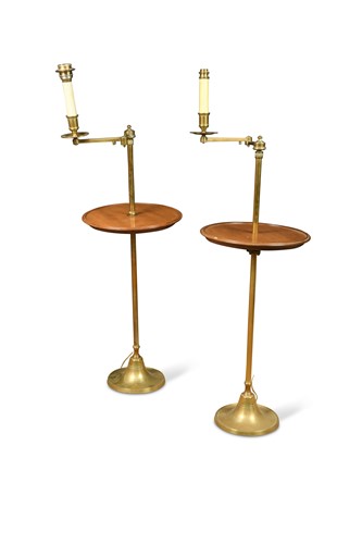 Lot 277 - A pair of mahogany and brass adjustable floor lamps