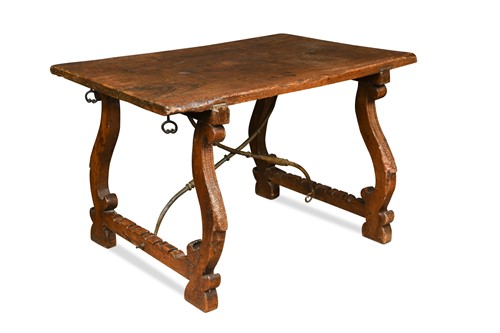Lot 142 - A Spanish walnut trestle end dining table, 18th century