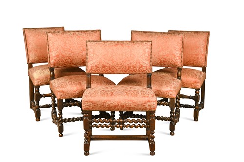 Lot 157 - A matched set of five walnut dining chairs, 19th century