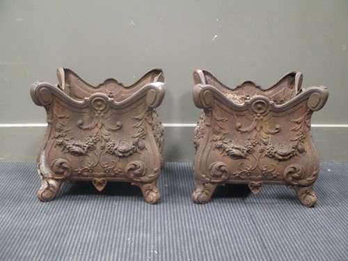 Lot 435 - A pair of square metal planters with swag...