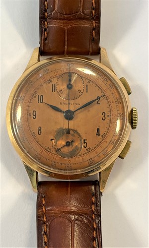 Lot 232 - Chronographe Suisse - A gentleman's Swiss 18ct gold 'up and down' chronograph wristwatch
