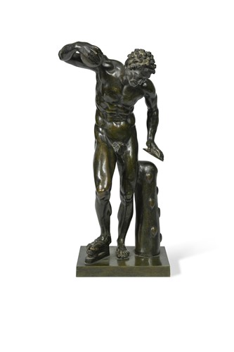 Lot 316 - A bronze figure of the Dancing Faun with Cymbals, 19th century