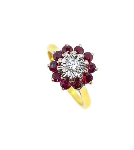 Lot 153 - A late 20th century ruby and diamond  cluster ring
