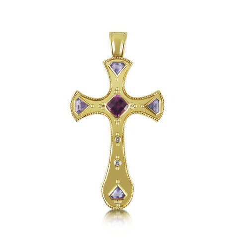 Lot 171 - Theo Fennell - An 18ct gold and gem-set pendant cross