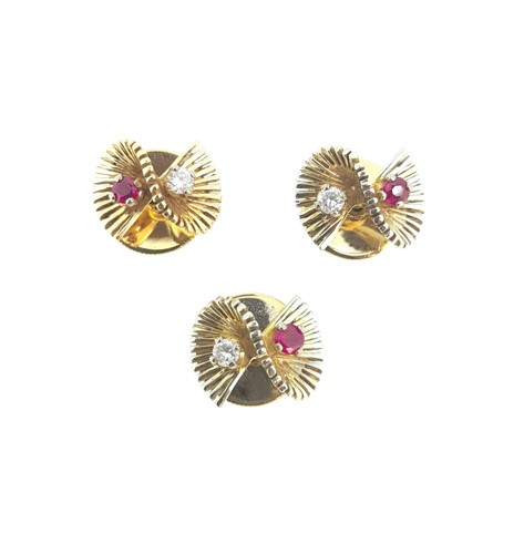 Lot 151 - Three ruby and diamond set dress studs