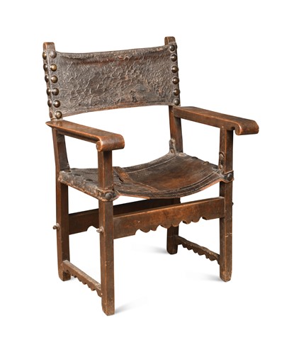 Lot 214 - A Spanish walnut arm chair, 17th century