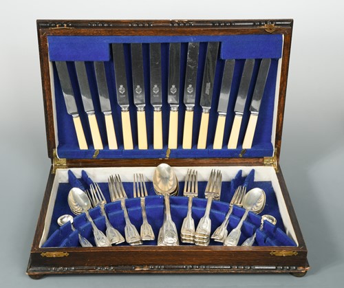 Lot 362 - A canteen containing a 24 piece set of Victorian silver flatware with 14 additions
