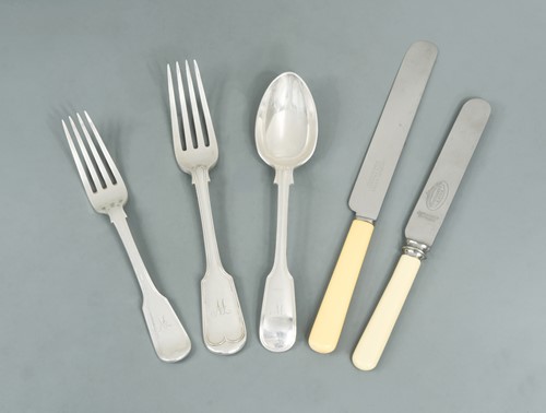 Lot 309 - A 29 piece harlequin set of mid 19th century silver plated flatware with 28 additions