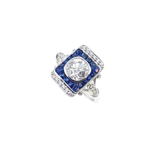 Lot 185 - An Art Deco style sapphire and diamond plaque ring