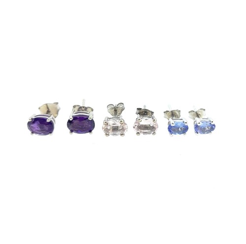 Lot 142 - Three pairs of gemstone ear studs