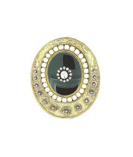 Lot 191 - A diamond, pearl and enamel brooch