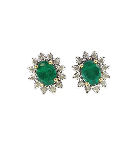 Lot 210 - A pair of emerald and diamond cluster ear studs