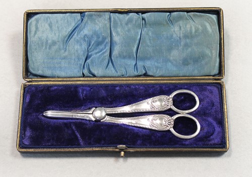 Lot 364 - A late Victorian cased pair of silver grape scissors