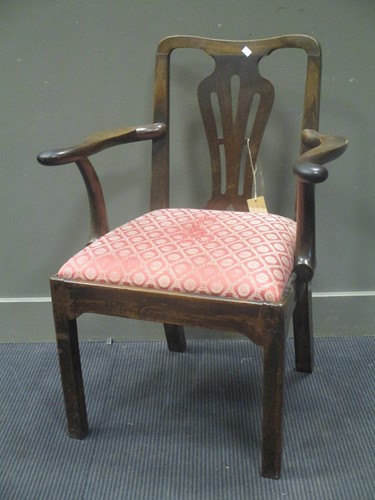 Lot 438 - A George III style oak desk armchair, on...