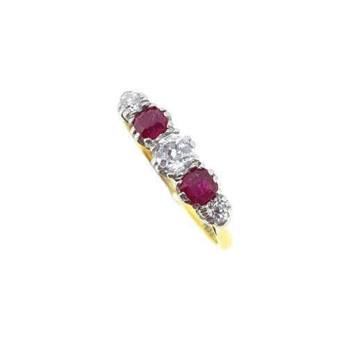 Lot 156 - A ruby and diamond  five stone ring