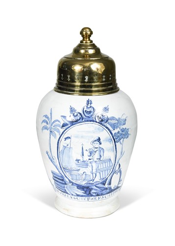 Lot 160 - A Delft blue and white tobacco jar and cover