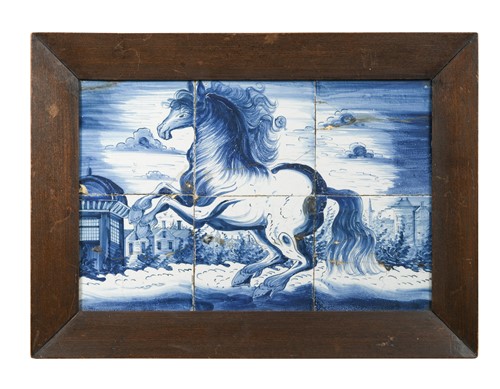 Lot 168 - A Delft blue and white panel of six tiles
