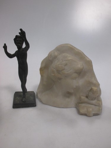Lot 16 - A small alabaster mantel ornament of a female...