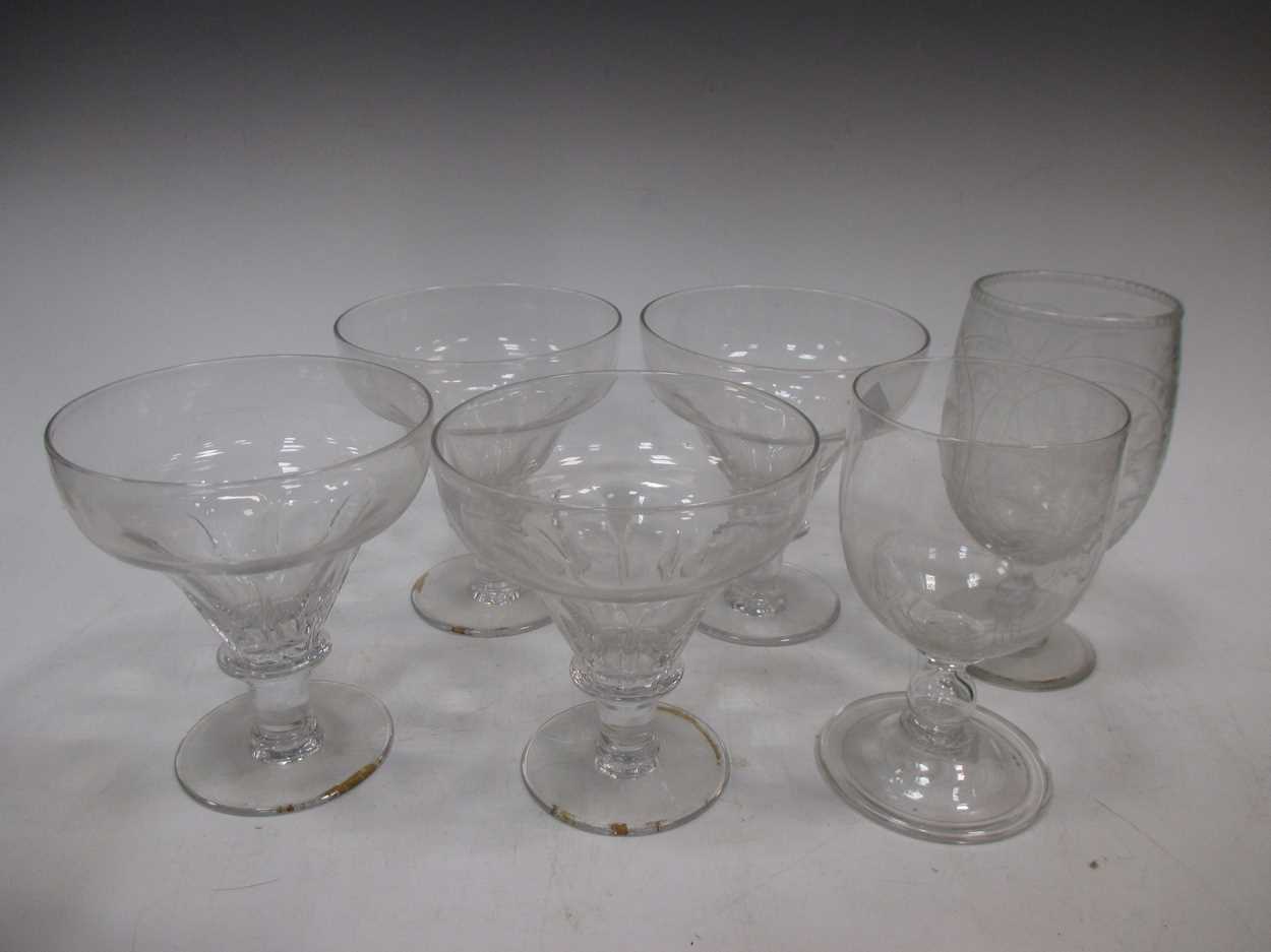 Lot 18 - Four large glass stem glasses; together with...
