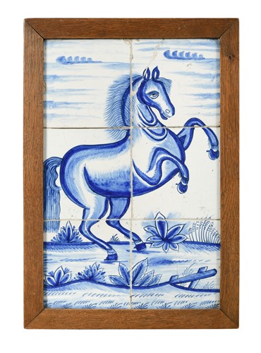 Lot 170 - A Delft blue and white panel of six tiles