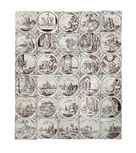 Lot 198 - A set of seventy-three Delft manganese tiles, 18th century
