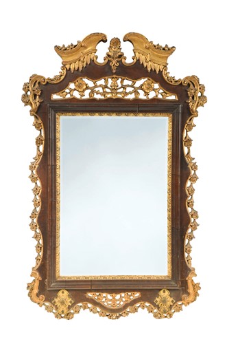 Lot 267 - A Portuguese mahogany and carved giltwood wall mirror, 18th century