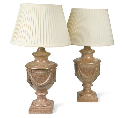 Lot 264 - A pair of large-scale faux-porphyry table lamps by Vaughan