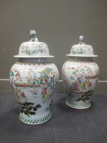 Lot 47 - A pair of large Chinese baluster vases, the...