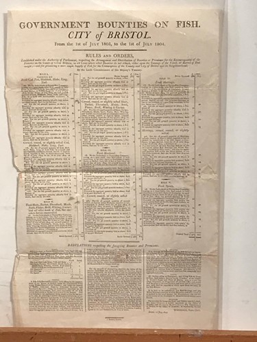 Lot 245 - Broadside sheet, 1804, Government Bounties on Fish, City of Bristol