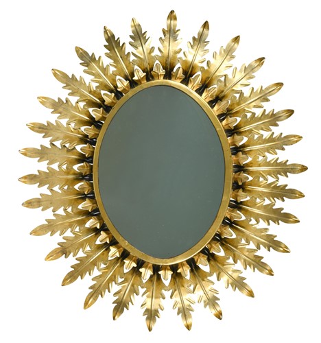 Lot 188 - A mid-century gilt metal oval sunburst mirror