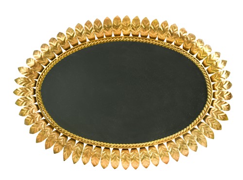 Lot 191 - A large mid-century gilt metal oval sunburst mirror