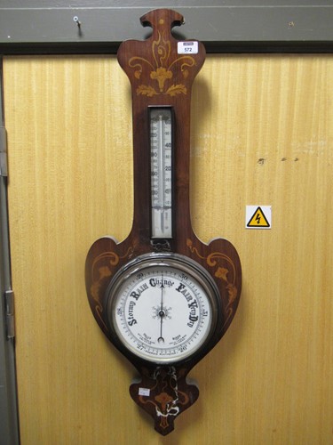 Lot 618 - An Art Nouveau inlaid rosewood barometer, 89 x...