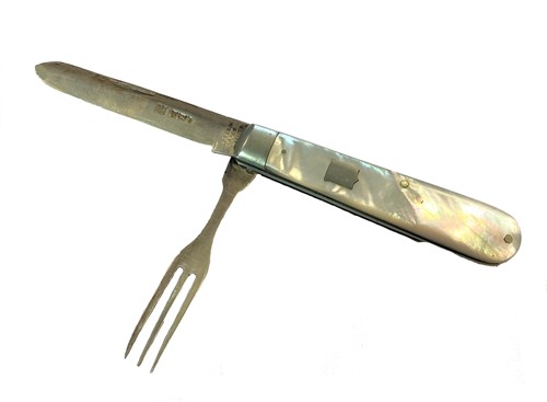 Lot 319 - A Victorian silver 'campaign' style interlocking travelling fruit knife and fork