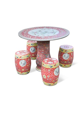 Lot 527 - An Asian set of ceramic garden furniture, 20th century