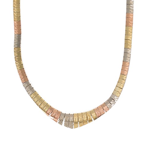 Lot 118 - A modern three colour gold 'Cleopatra' style fringe necklet