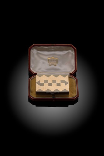 Lot 315 - Cartier – A 9ct gold and diamond set Art Deco style travelling compact