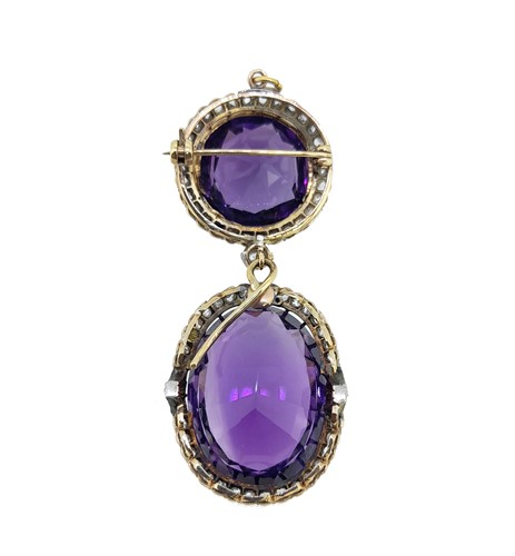 Lot 35 - A Victorian amethyst and diamond pendant/brooch
