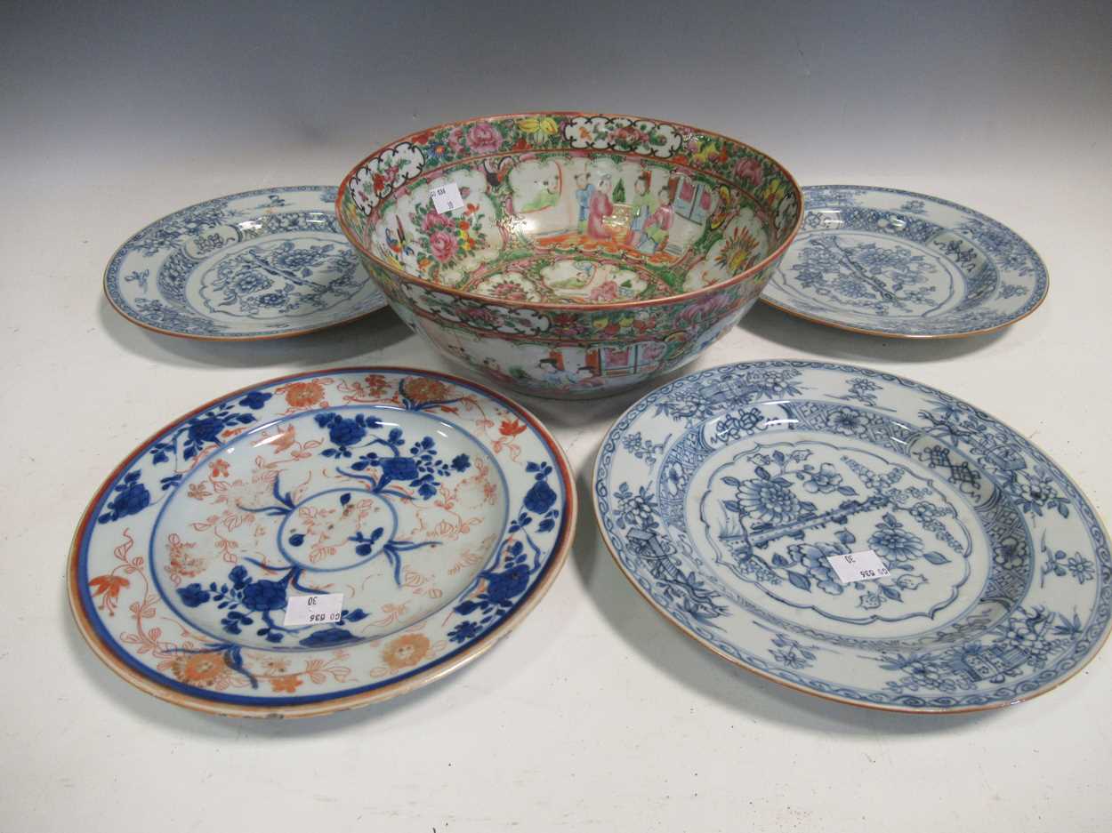 Lot 28 - A Cantonese famille rose bowl 26.5cms, three...