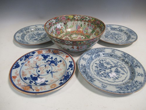 Lot 28 - A Cantonese famille rose bowl 26.5cms, three...