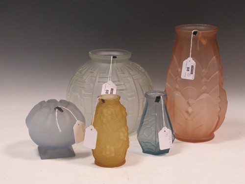 Lot 88 - A Group of five French moulded glass Art Deco...