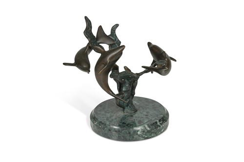 Lot 88 - A bronze model of three swimming dolphins, the...